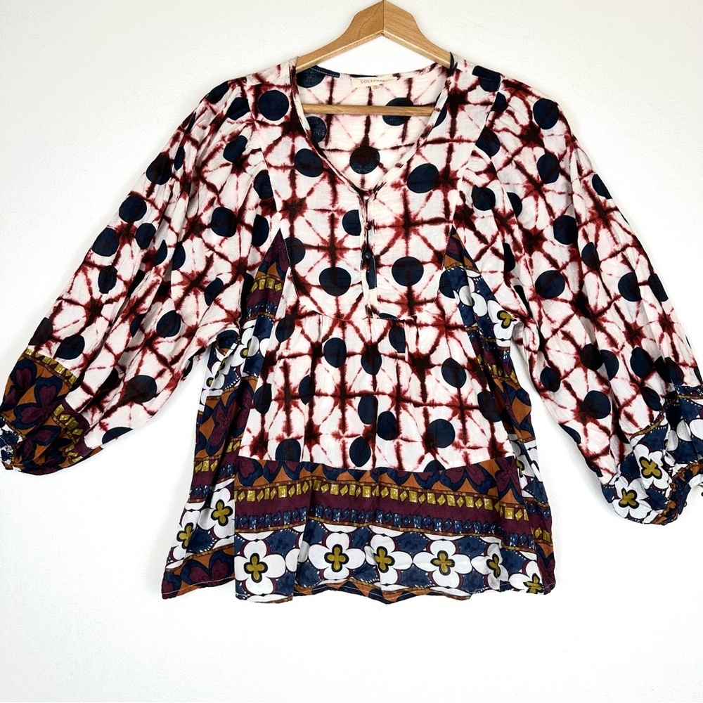 Solitaire Ikat Mixed Pattern‎ Boho Peasant Tunic Shirt